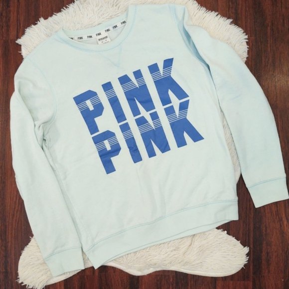 PINK Victoria's Secret Tops - PINK Victoria's Secret Minty Blue Pull Over Sweatshirt
